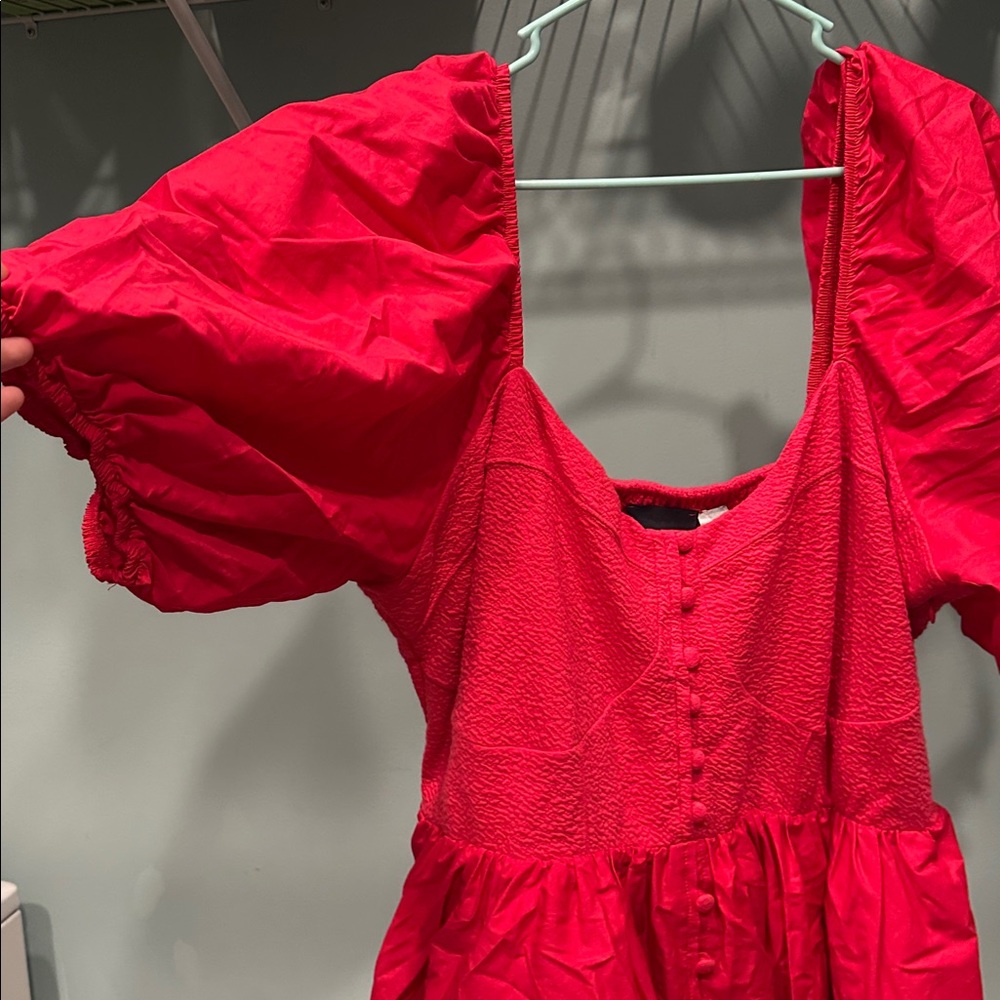 Like new- Red Puff Sleeve Dress - Picture 5 of 7